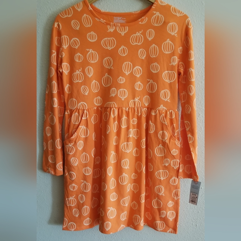 Cat & Jack NWT girls fall pumpkin dress size XL (14)